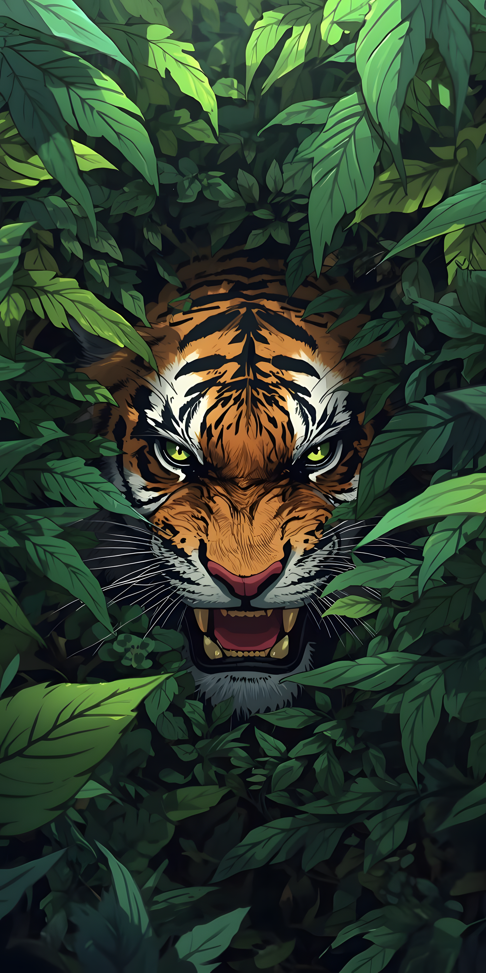 Fierce Tiger In Jungle Foliage 4K Desktop Wallpaper