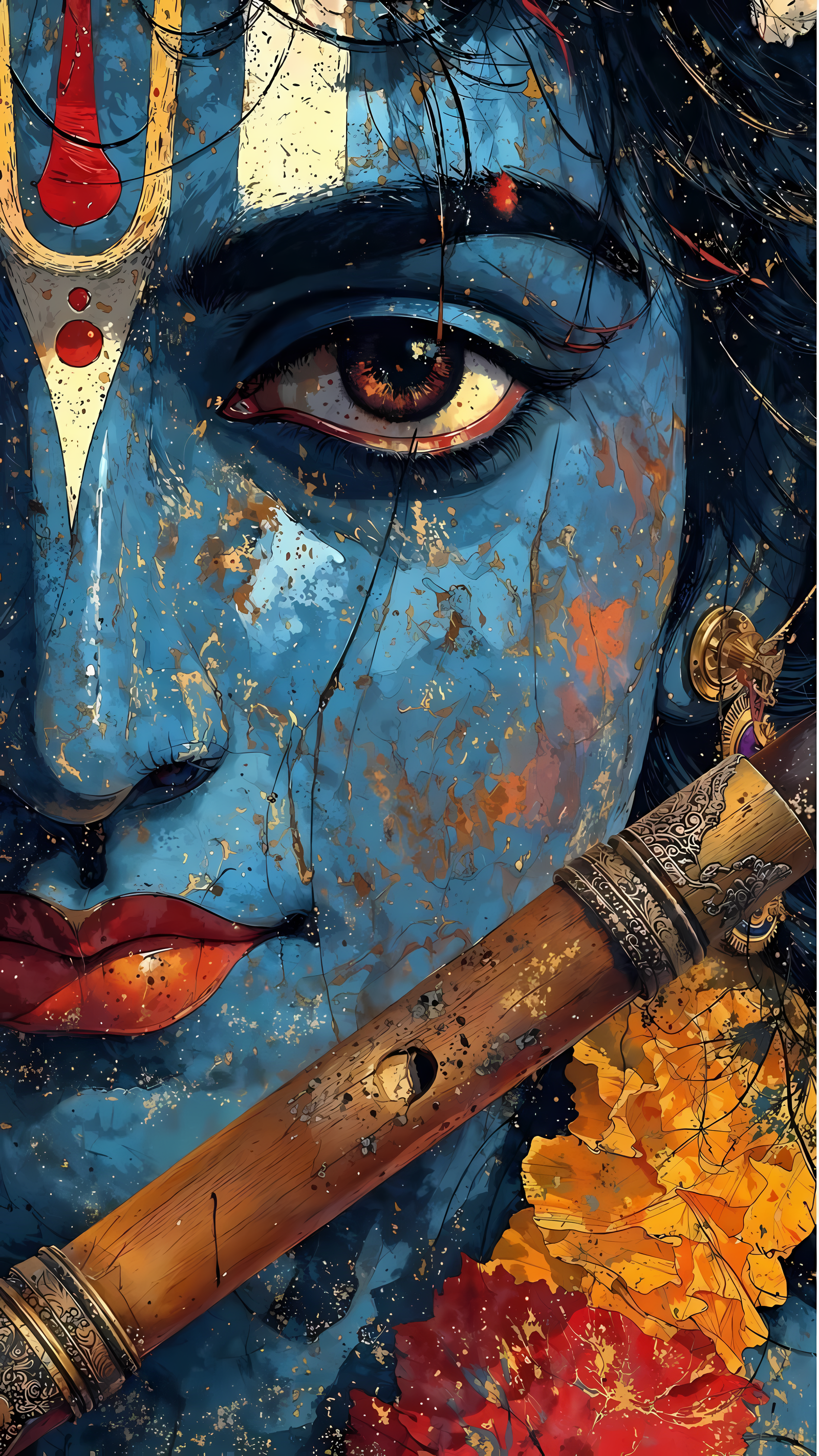 Lord Krishna Divine Flute 4K Mobile Wallpaper