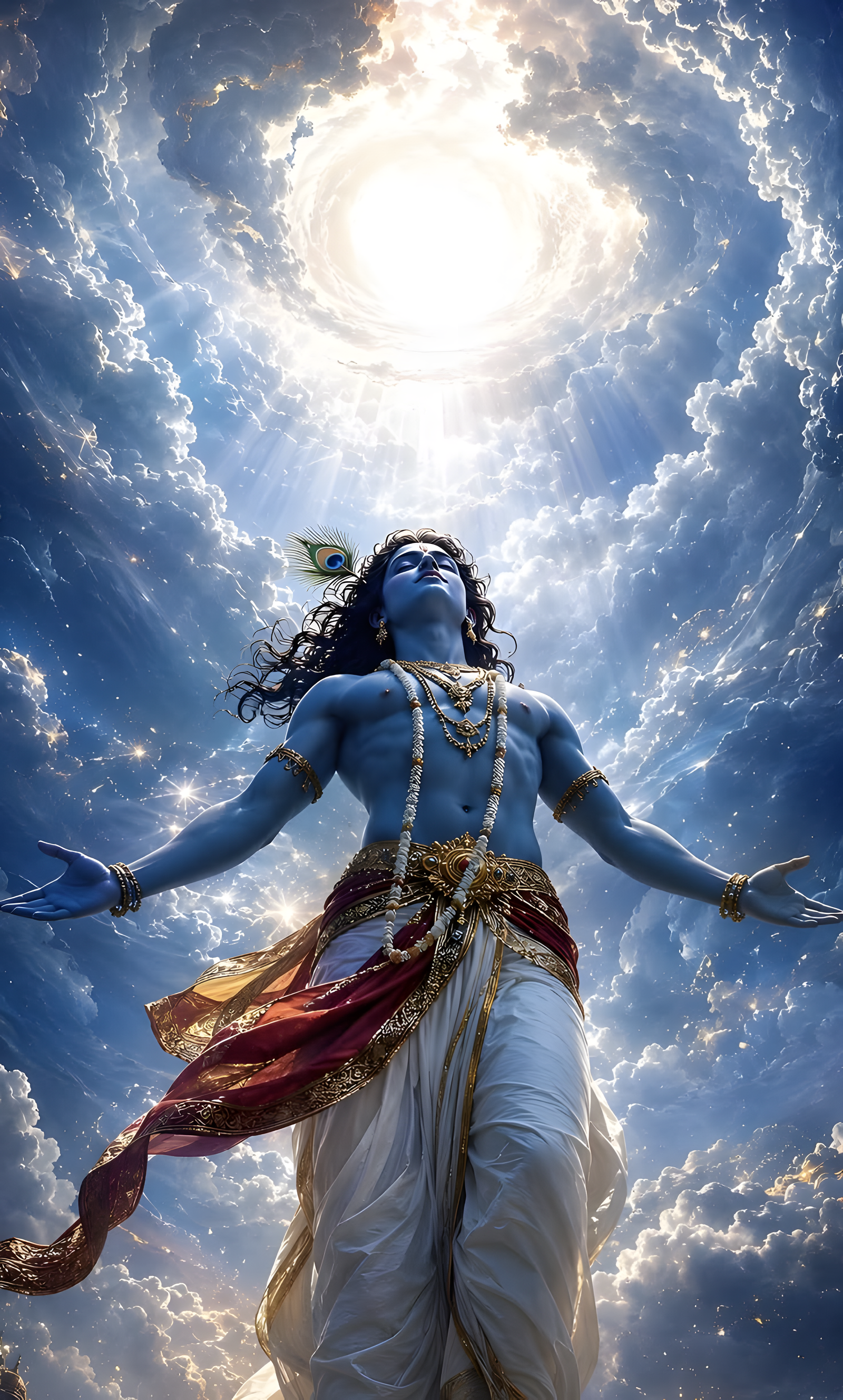 Lord Krishna Divine Light Celestial 4K Wallpaper