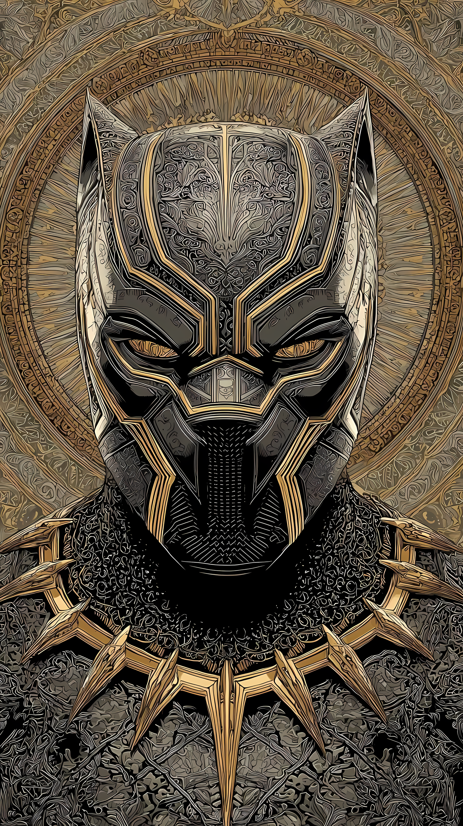 Black Panther Regal Gold Mandala 4k Superhero Mobile Wallpaper